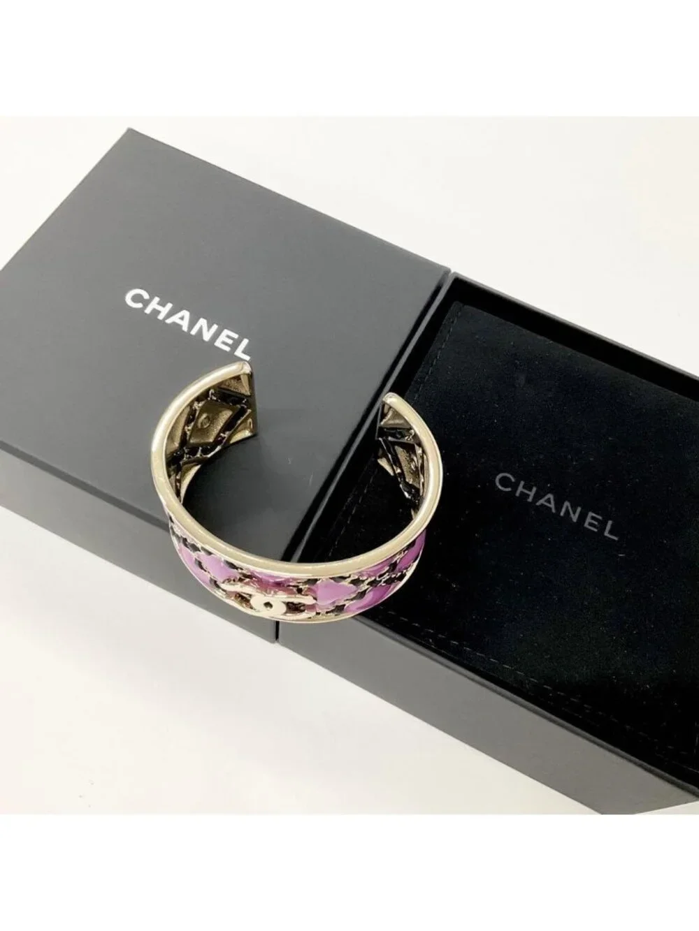 Chanel CC Logo Chain Bangle Bracelet Purple Gold